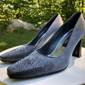 Stuart Weitzman Silver Fabric and Glitter Pump  7B